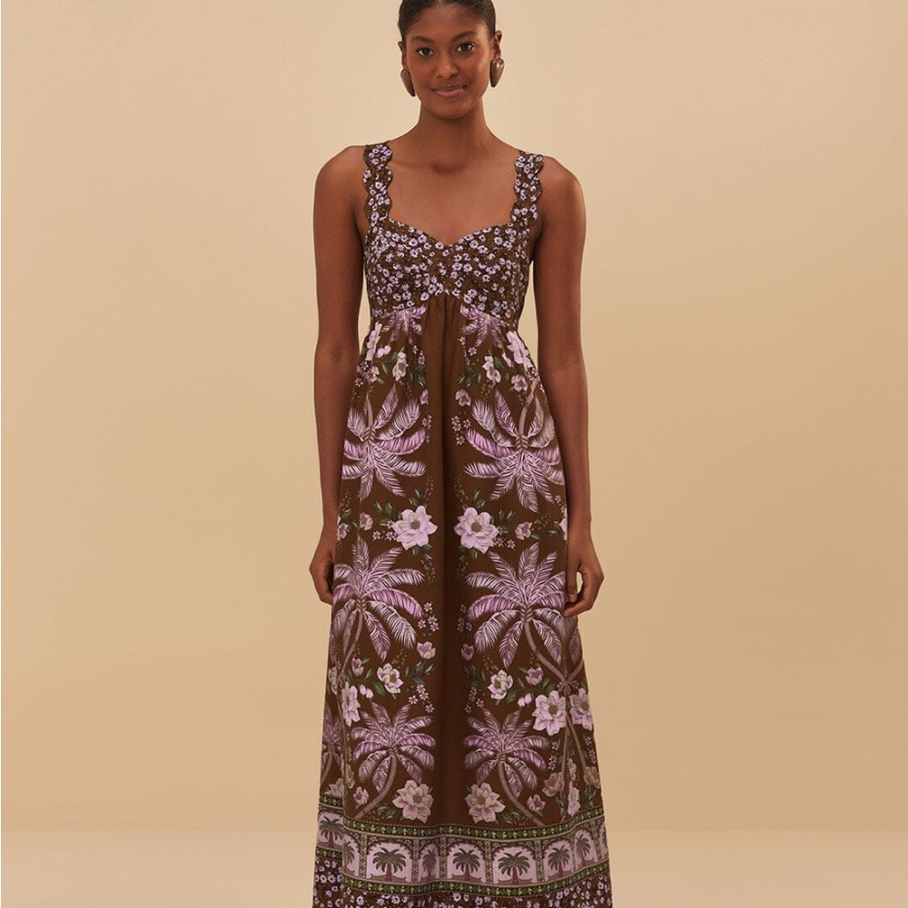 Farm Rio Brown Palm Dreams Maxi Dress NWT size small